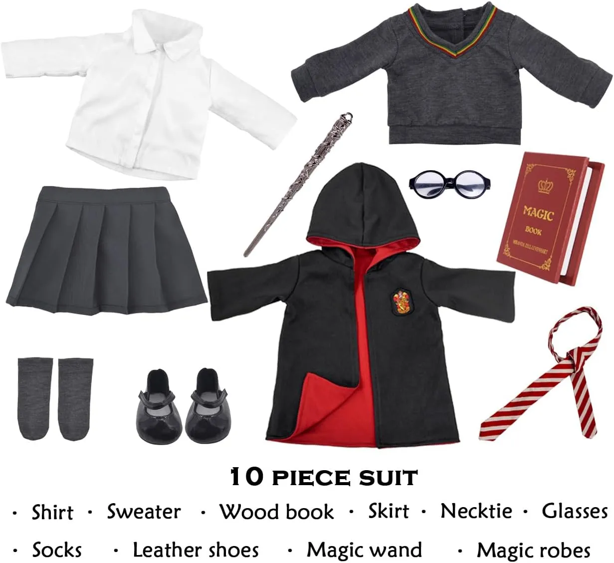 Magic School Uniform Inspired Halloween Costume Doll Clothes Clothing Outfits Accessories Set 10 Pcs for 18 inch Girl Dolls