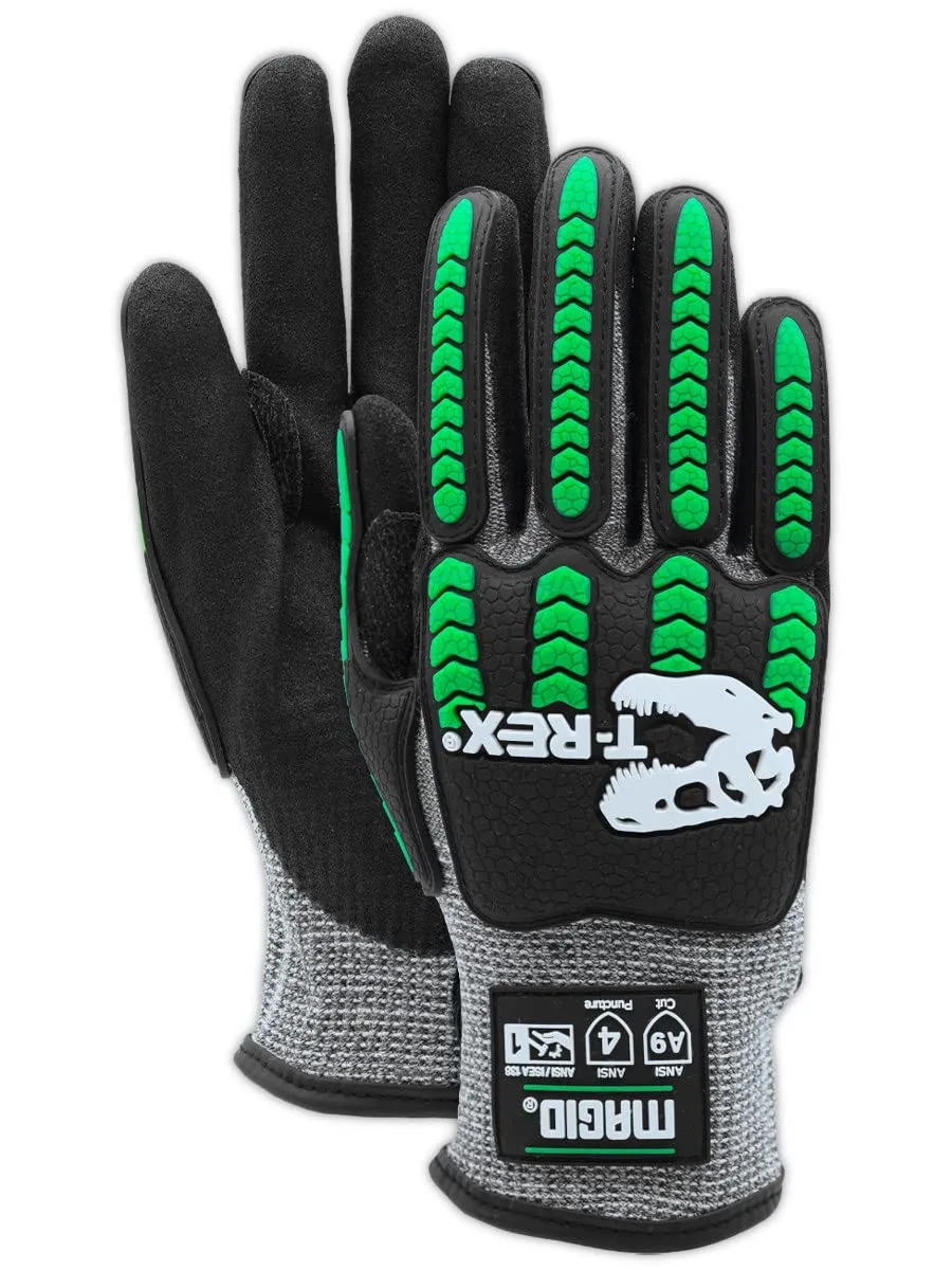 MAGID T-REX Flex Series ANSI Cut Level A9 Knit Impact Glove, 1 Pair, NitriX Palm, Size 11/XXL, Black & Green, TRX795