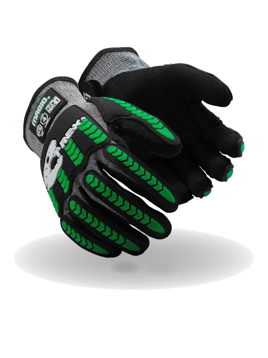 MAGID T-REX Flex Series ANSI Cut Level A9 Knit Impact Glove, 1 Pair, NitriX Palm, Size 11/XXL, Black & Green, TRX795