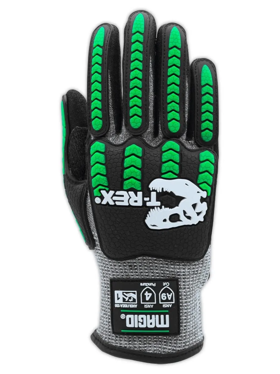 MAGID T-REX Flex Series ANSI Cut Level A9 Knit Impact Glove, 1 Pair, NitriX Palm, Size 11/XXL, Black & Green, TRX795
