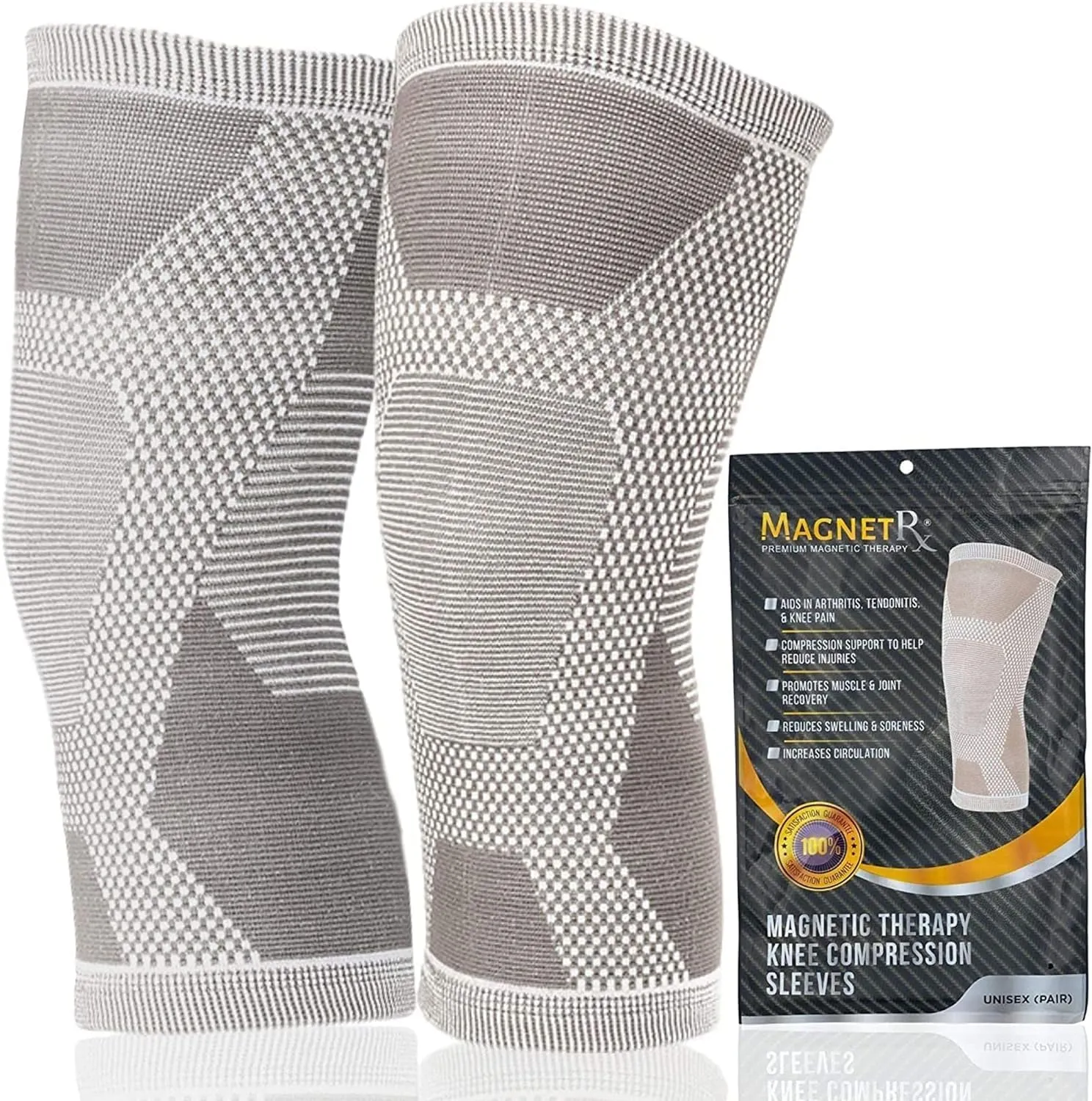 MagnetRX® Magnetic Knee Sleeve – (2-Pack) Effective Compression Knee Brace with Magnets for Knee Comfort & Recovery – Magnetic Knee Brace Support (Medium)