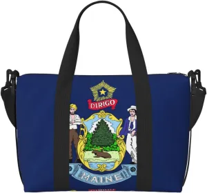 Maine State Flag Zippered Tote Bags For Women,Duffle Bag For Men,Spacious Travel Bag For Weekend Getaways