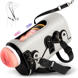 Male Automatic Masturbator Sex Toys - Hands Free Visible Masturbator Cup Blowjob Machine with 10 Thrusting & 2 Sleeves & Wearable Strap Adult Pocket Pussy for Men Pleasure | 50db Quiet | White