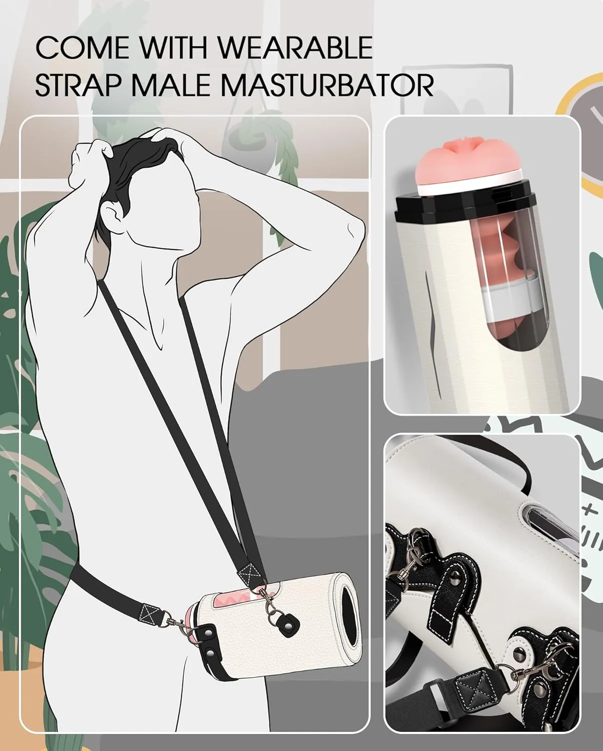Male Automatic Masturbator Sex Toys - Hands Free Visible Masturbator Cup Blowjob Machine with 10 Thrusting & 2 Sleeves & Wearable Strap Adult Pocket Pussy for Men Pleasure | 50db Quiet | White