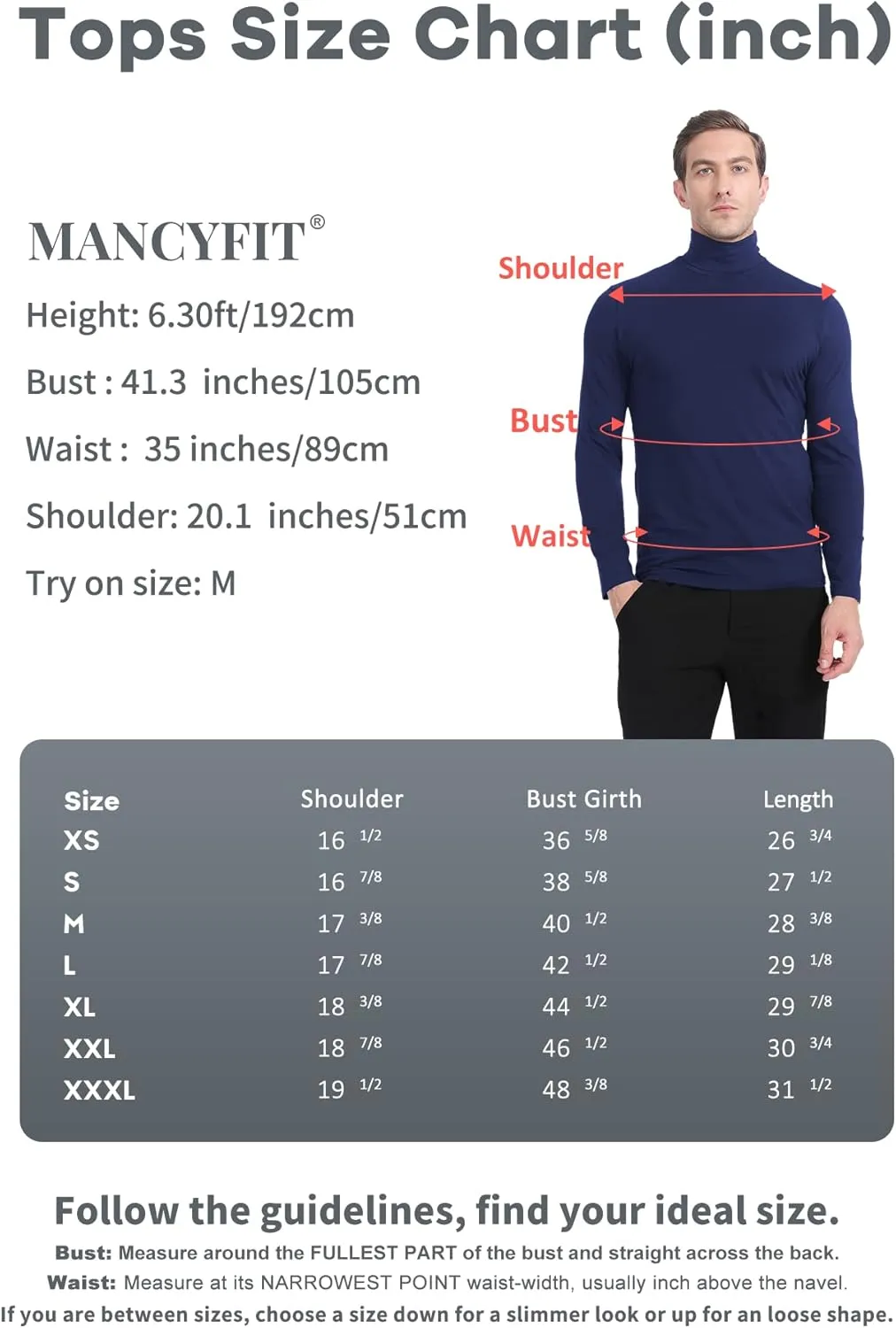 MANCYFIT Mens Thermal Shirts Fleece Lined Top Long Sleeve Base Layer Pullover