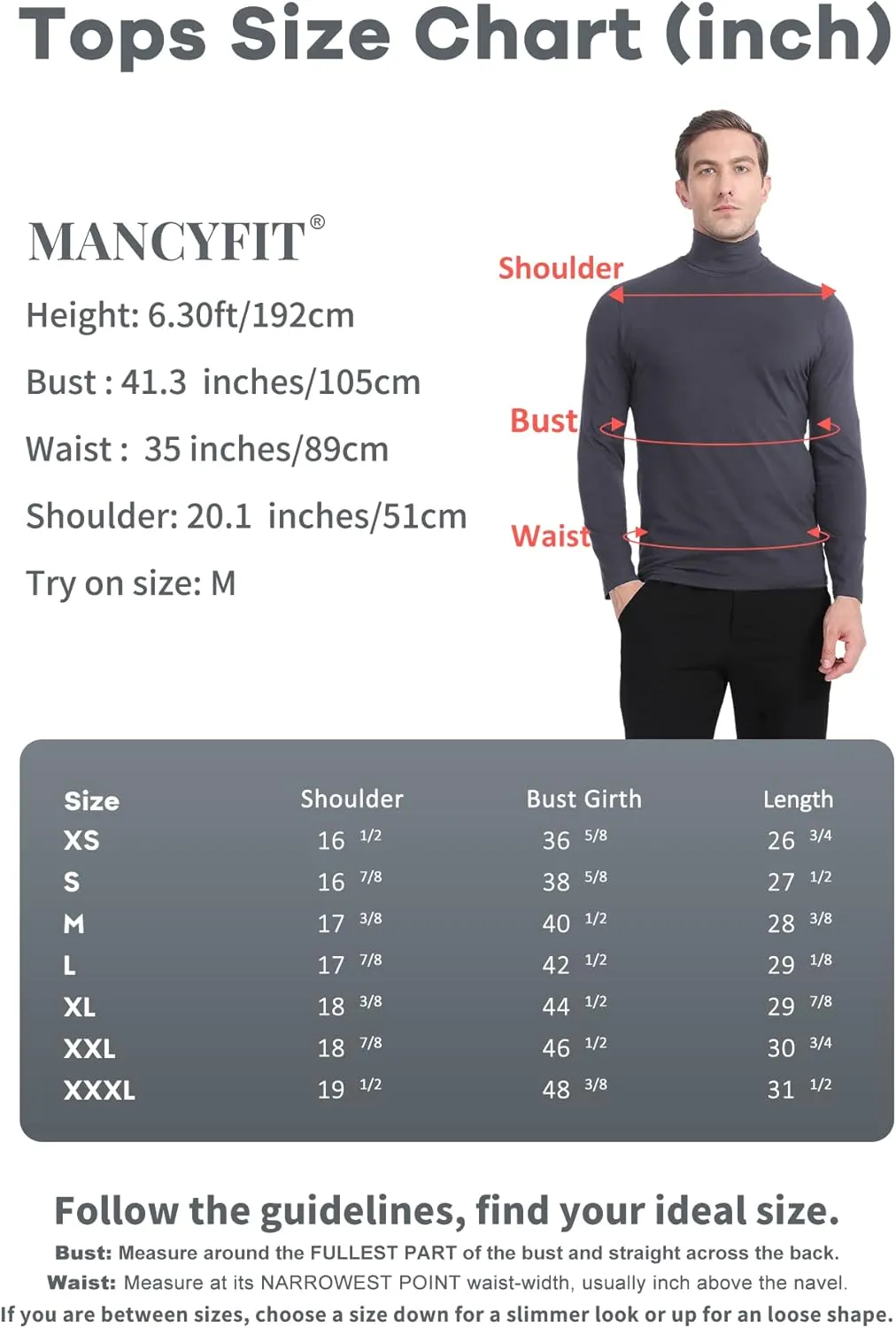 MANCYFIT Mens Thermal Shirts Fleece Lined Top Long Sleeve Base Layer Pullover