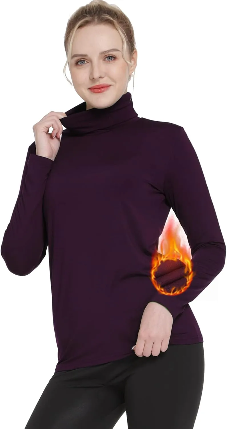 MANCYFIT Thermal Top for Women Turtleneck Shirt Long Sleeve Undershirt Ultra Soft Fleece Lined Base Layer