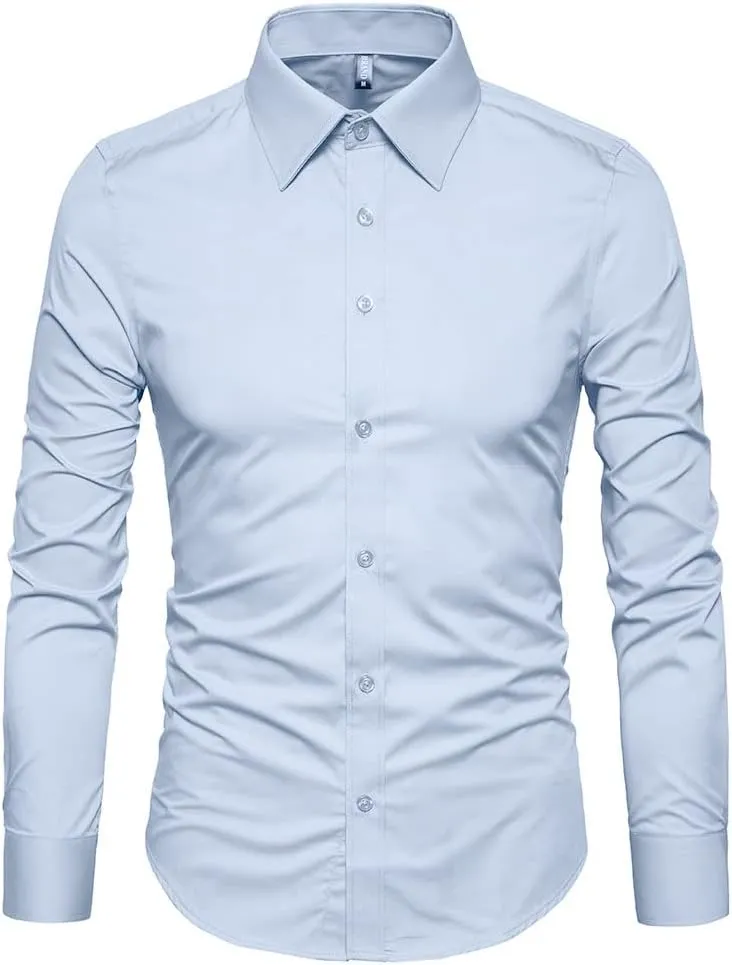 Manwan walk Men's Slim Fit Business Casual Cotton Long Sleeves Solid Button Down Dress Shirts