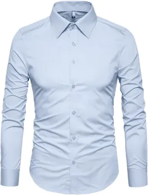 Manwan walk Men's Slim Fit Business Casual Cotton Long Sleeves Solid Button Down Dress Shirts