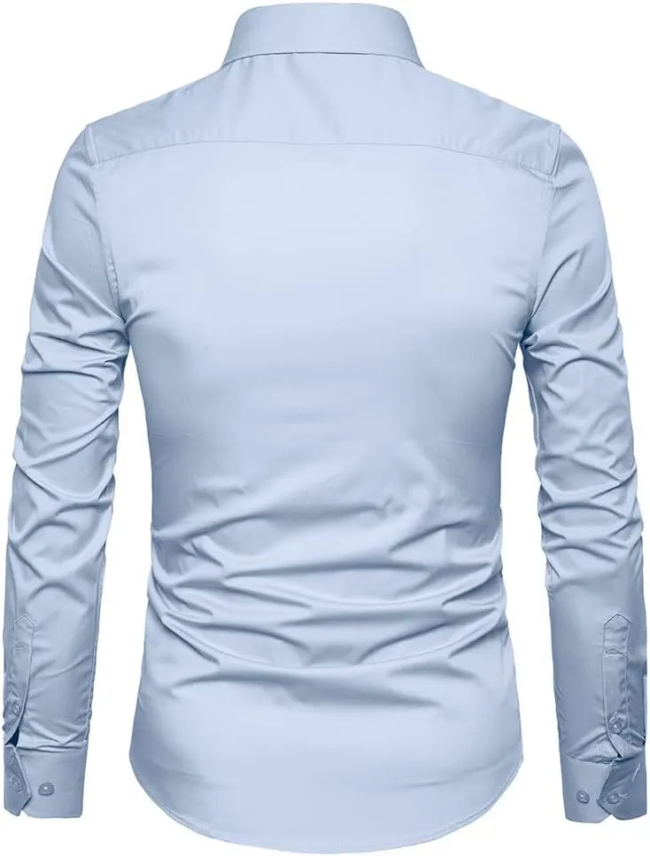 Manwan walk Men's Slim Fit Business Casual Cotton Long Sleeves Solid Button Down Dress Shirts