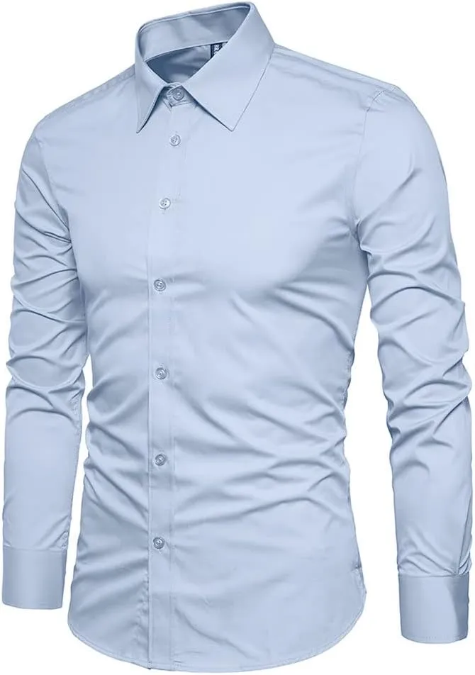 Manwan walk Men's Slim Fit Business Casual Cotton Long Sleeves Solid Button Down Dress Shirts