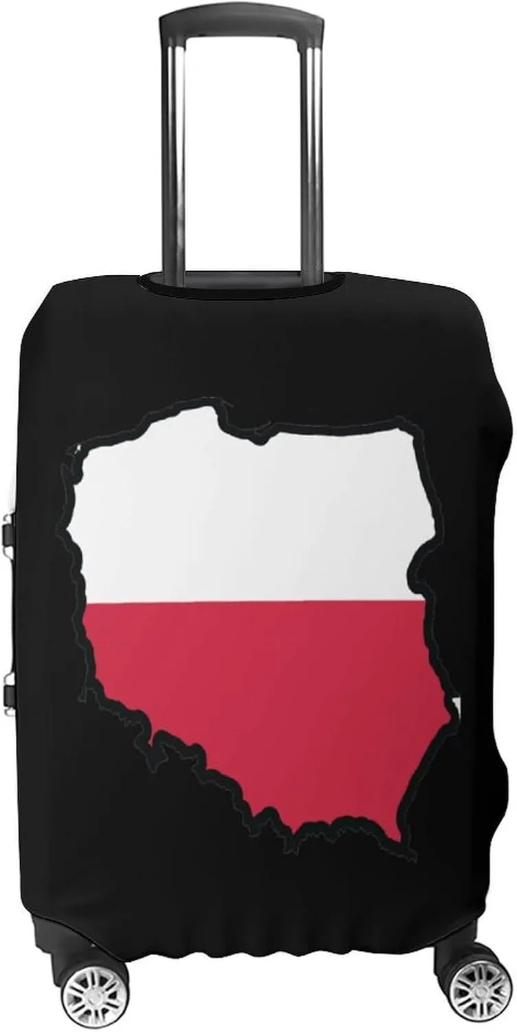 Map of Poland Flag Travel Luggage Cover Stylish Suitcase Protector with Zippered Fits 19-32 Inch Baggage
