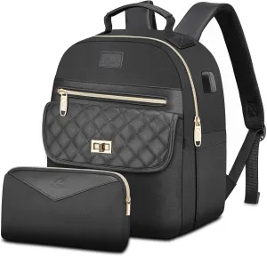 MATEIN Small Backpack for Women, Water Resistant Mini Backpack Purse with Wallet, Fashion Anti Theft Cute Daypack with RFID Pocket, Lightweight Work Bag with USB Charger for Travel,Everyday,2pcs,Black