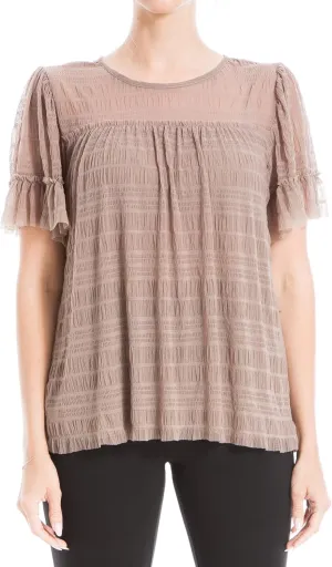 Max Studio Women's Mesh Lace Short Sleeve Knit Top