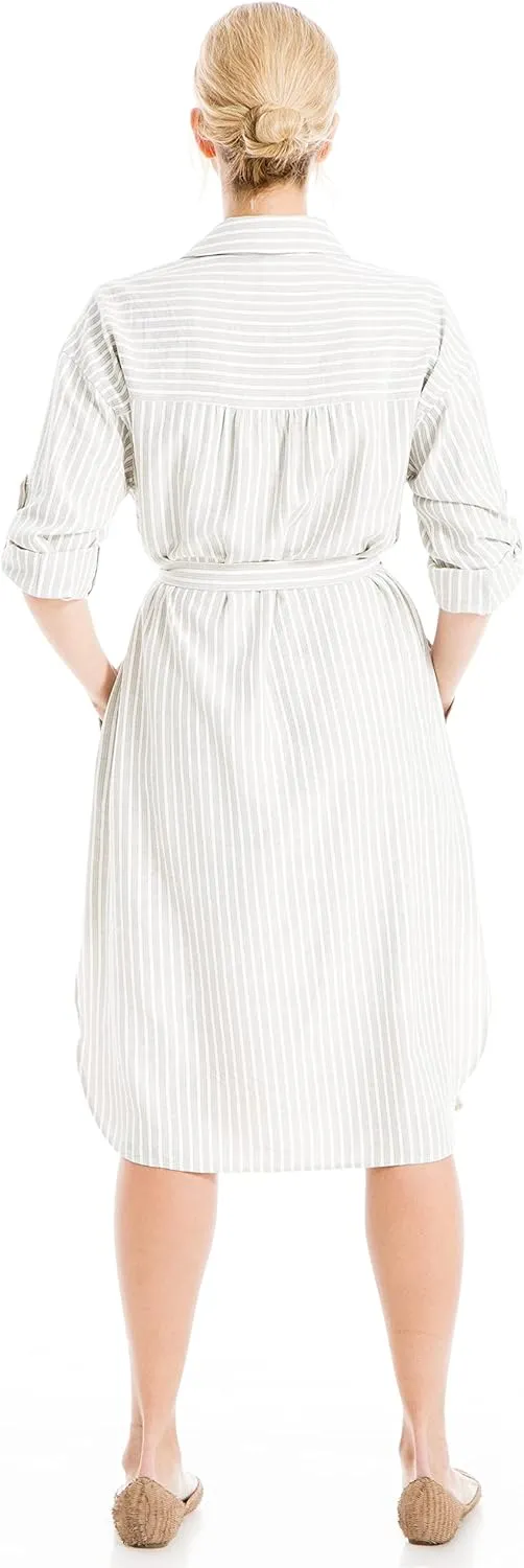 Max Studio Women's Roll Tab Sleeve Dress with Pockets