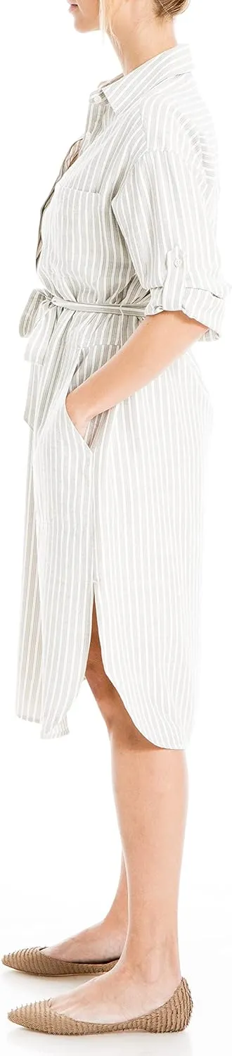 Max Studio Women's Roll Tab Sleeve Dress with Pockets