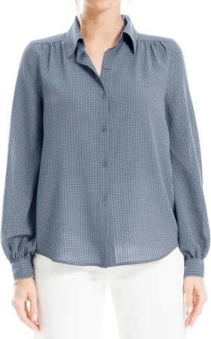 Max Studio Women's Text Grid Button Front Collared Blouse