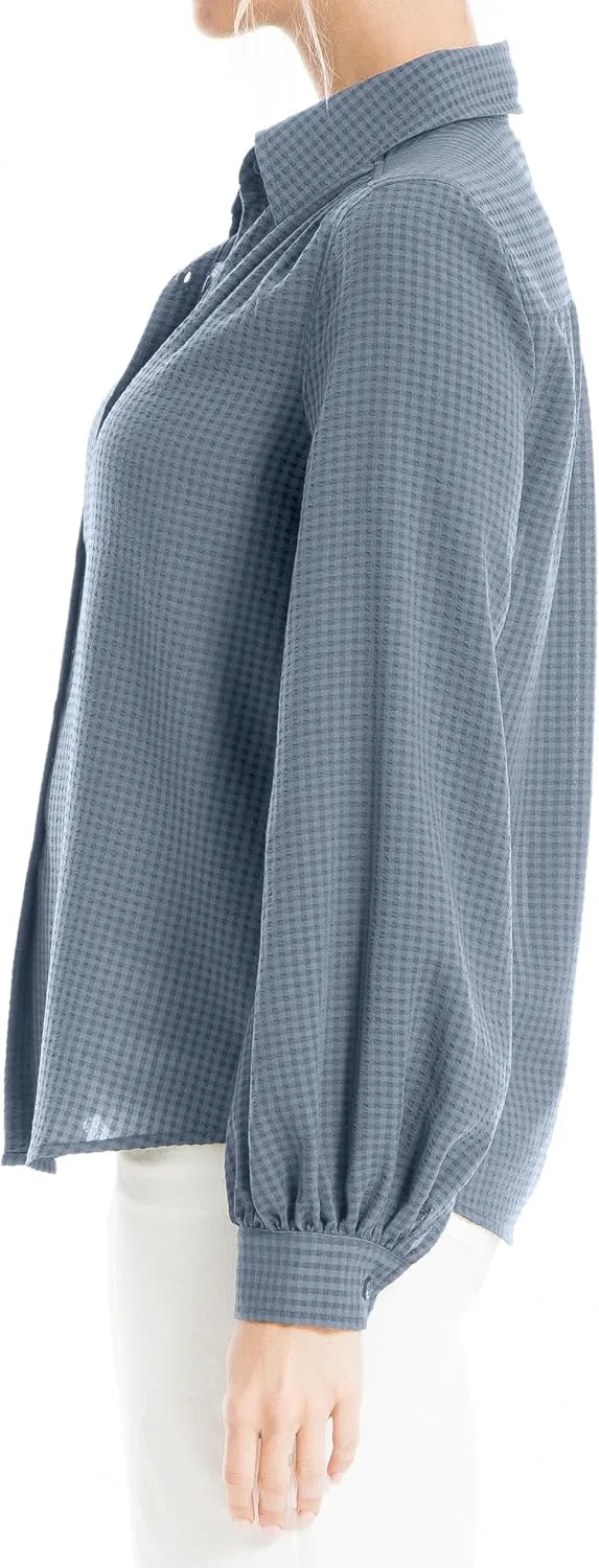 Max Studio Women's Text Grid Button Front Collared Blouse
