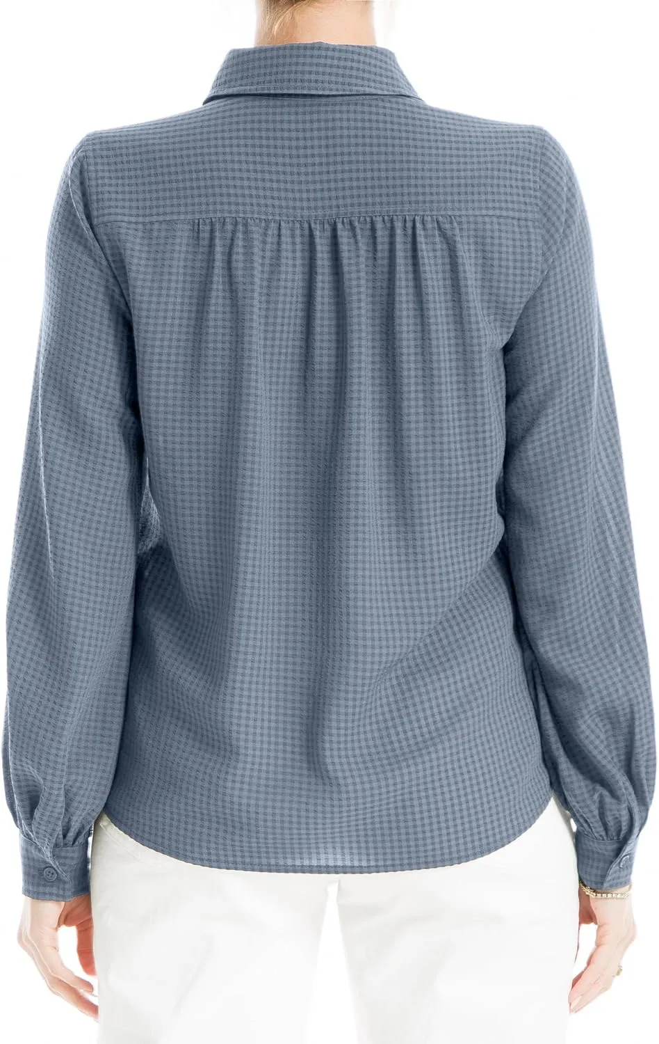 Max Studio Women's Text Grid Button Front Collared Blouse