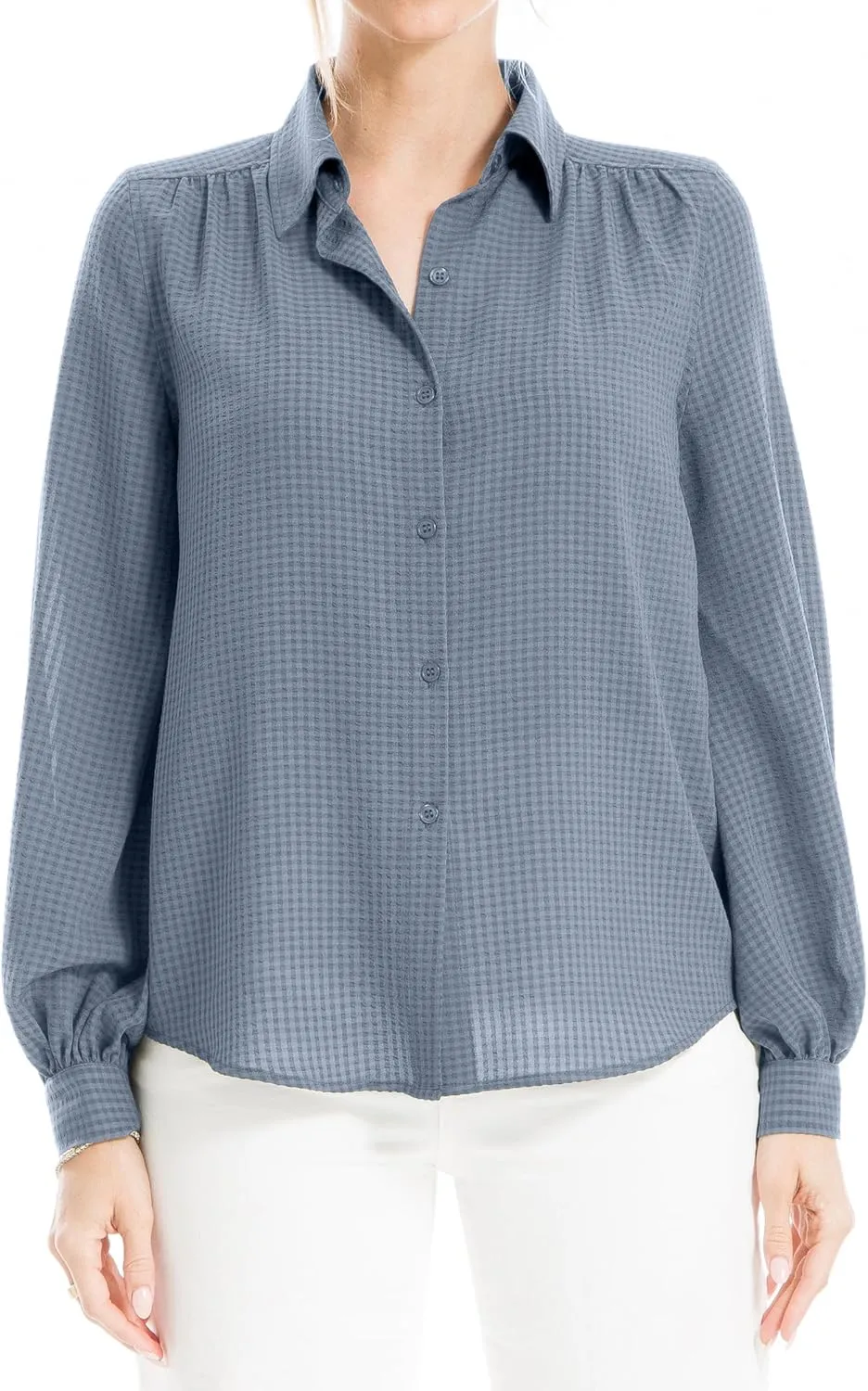 Max Studio Women's Text Grid Button Front Collared Blouse