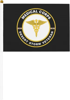 Medical Corps Desert Storm Veteran Stylish Mini Handheld Flags 5.5x8.3 Inch For Support Team Activities Parties