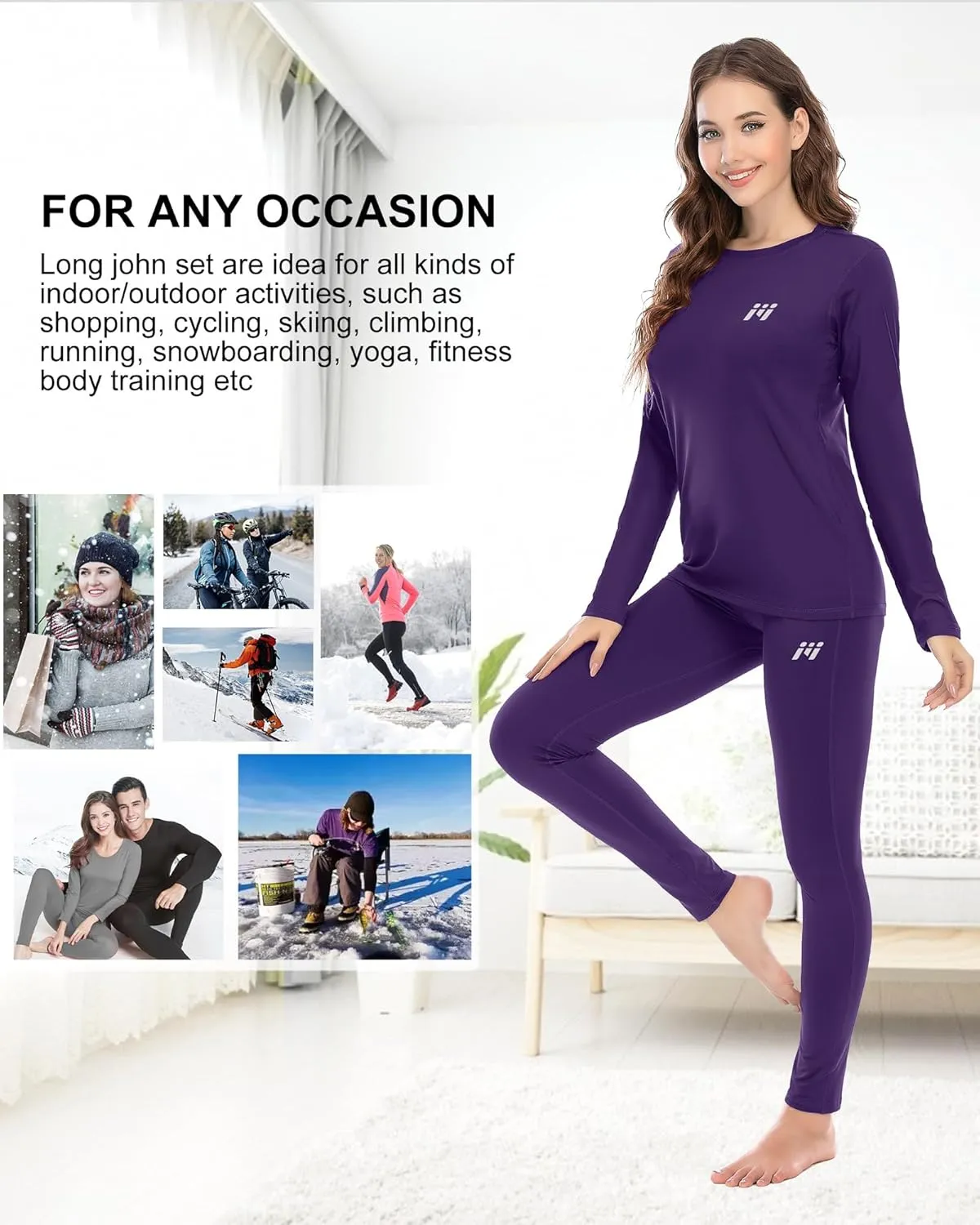MEETWEE Women Thermal Underwear, Winter Warm Base Layer Compression Set, Fleece Lined Long Johns Running Skiing