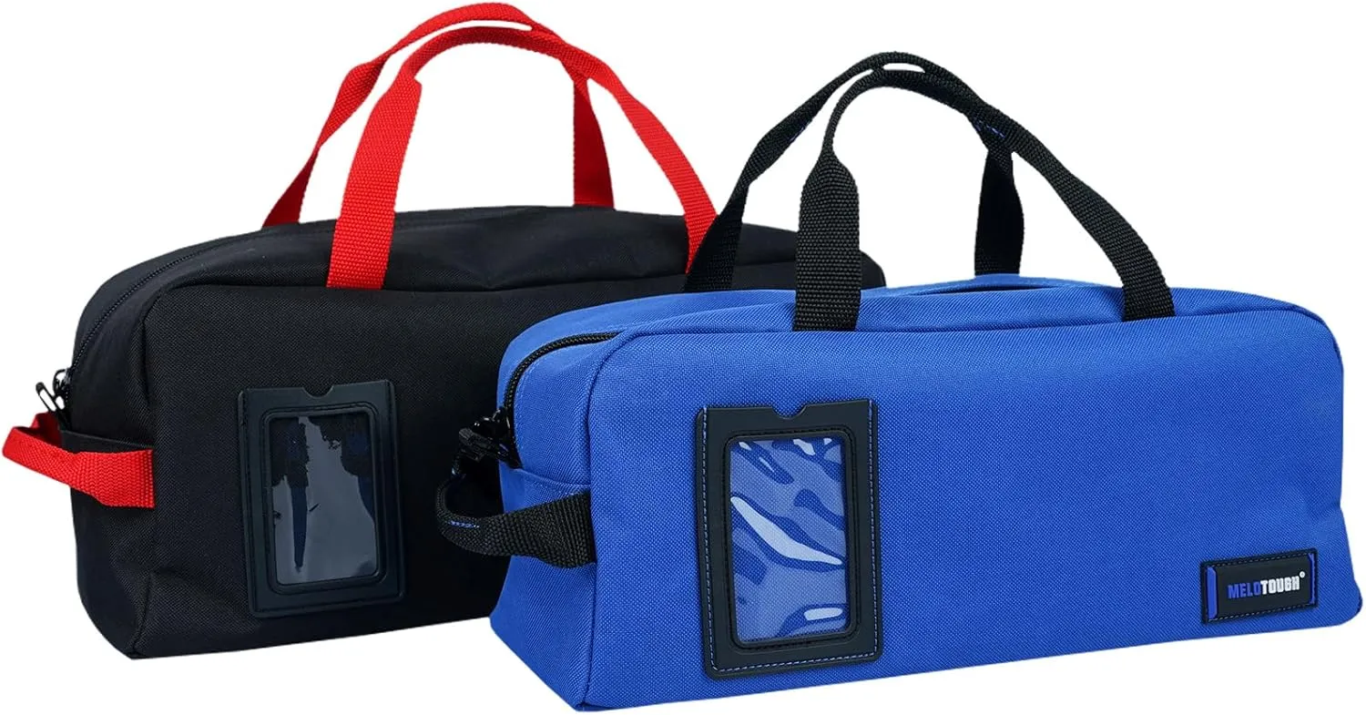 MELOTOUGH Canvas Tool Bag Heavy Duty Tool Tote Bag Combo Kit-1 Medium & 1 Big Tool Organizer Bags for Electrician,Technician,Carpenter (Black&Blue)
