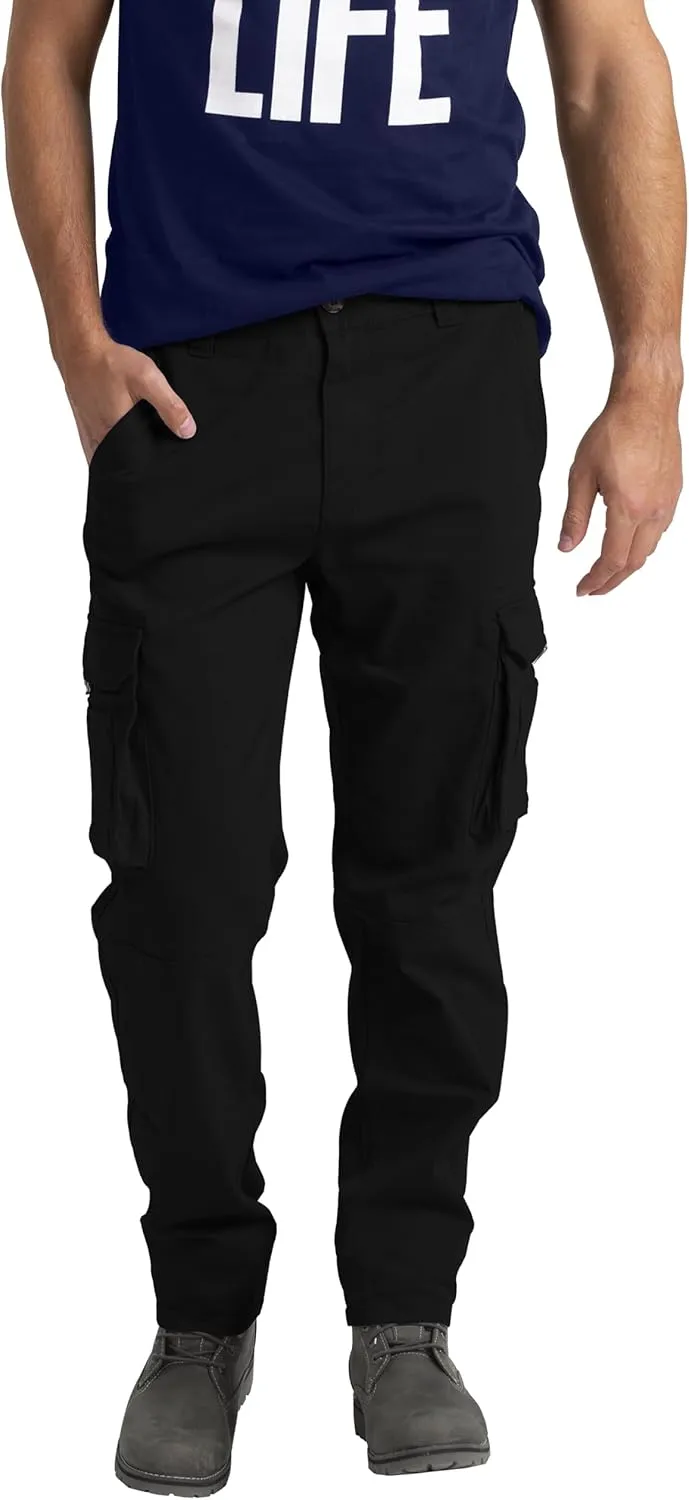 Mens Cargo Pant 100% Cotton Slim-Fit Relaxed Tactical Hiking Heavy Duty Workwear 6 Pockets Outdoor Cargo Works Pants 32W-44W