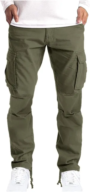 Men's Casual Cargo Pants Loose Fit Hiking Pants Straight Leg Workout Joggers Cotton Sweatpants Cargos