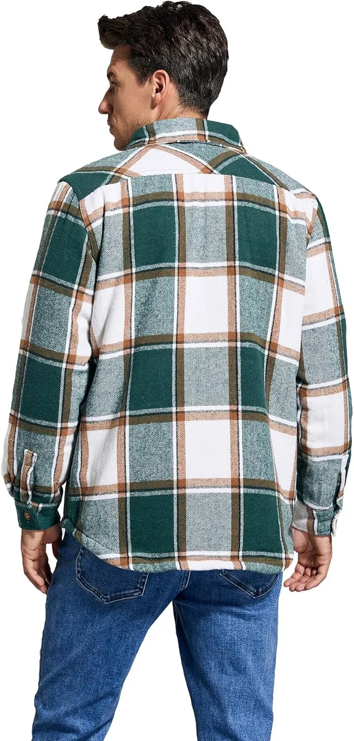Men's Cotton Flannel Shirt Jacket Fleece Lined Long Sleeve Plaid Shirt for Men