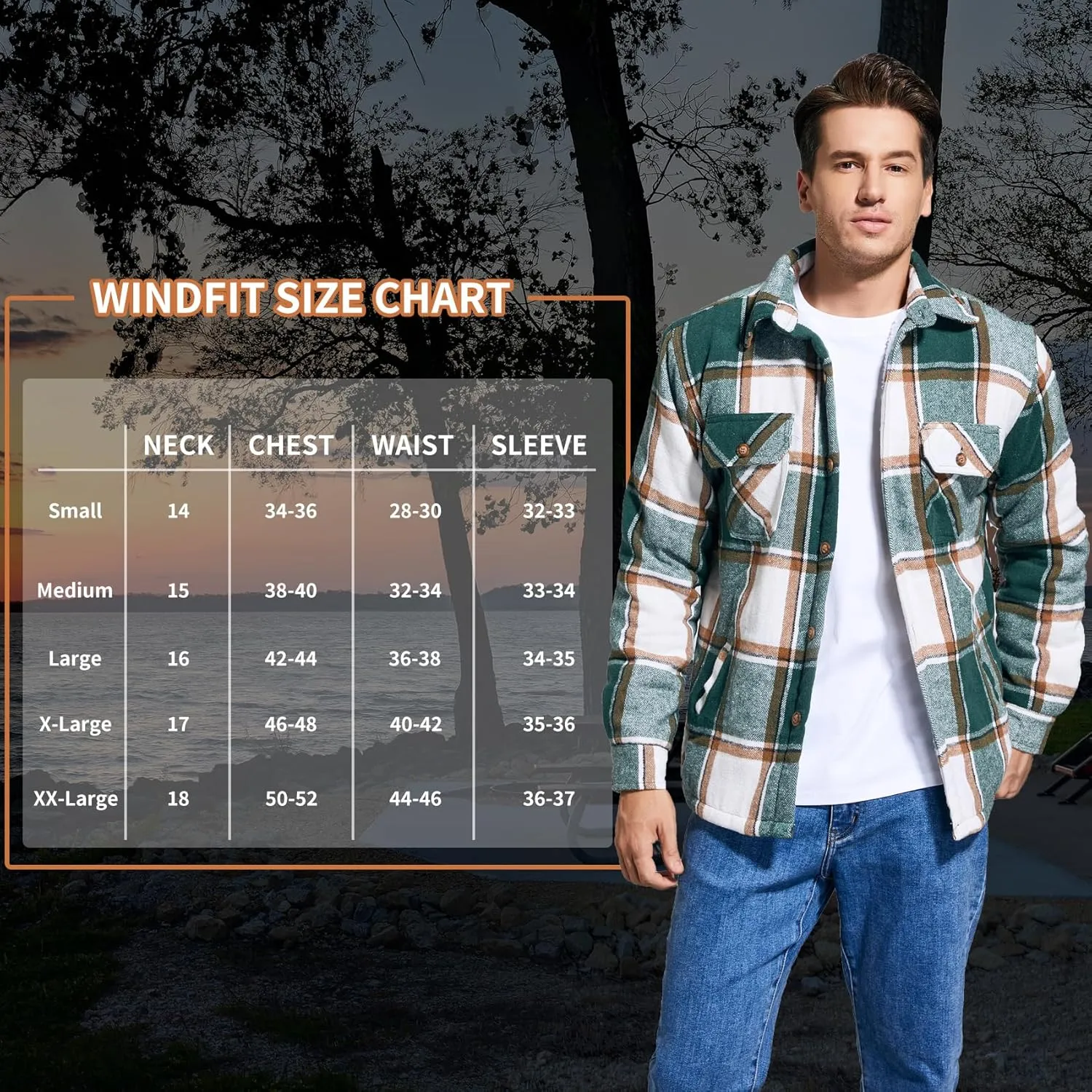Men's Cotton Flannel Shirt Jacket Fleece Lined Long Sleeve Plaid Shirt for Men