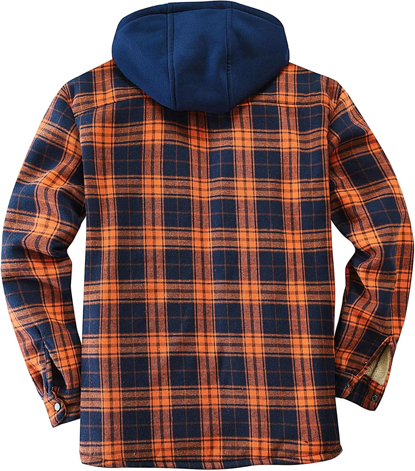 Men's Cotton Plaid Long Sleeve Shirts Jacket Fleece Lined Flannel Shirts Sherpa Button Down Coat with Hood