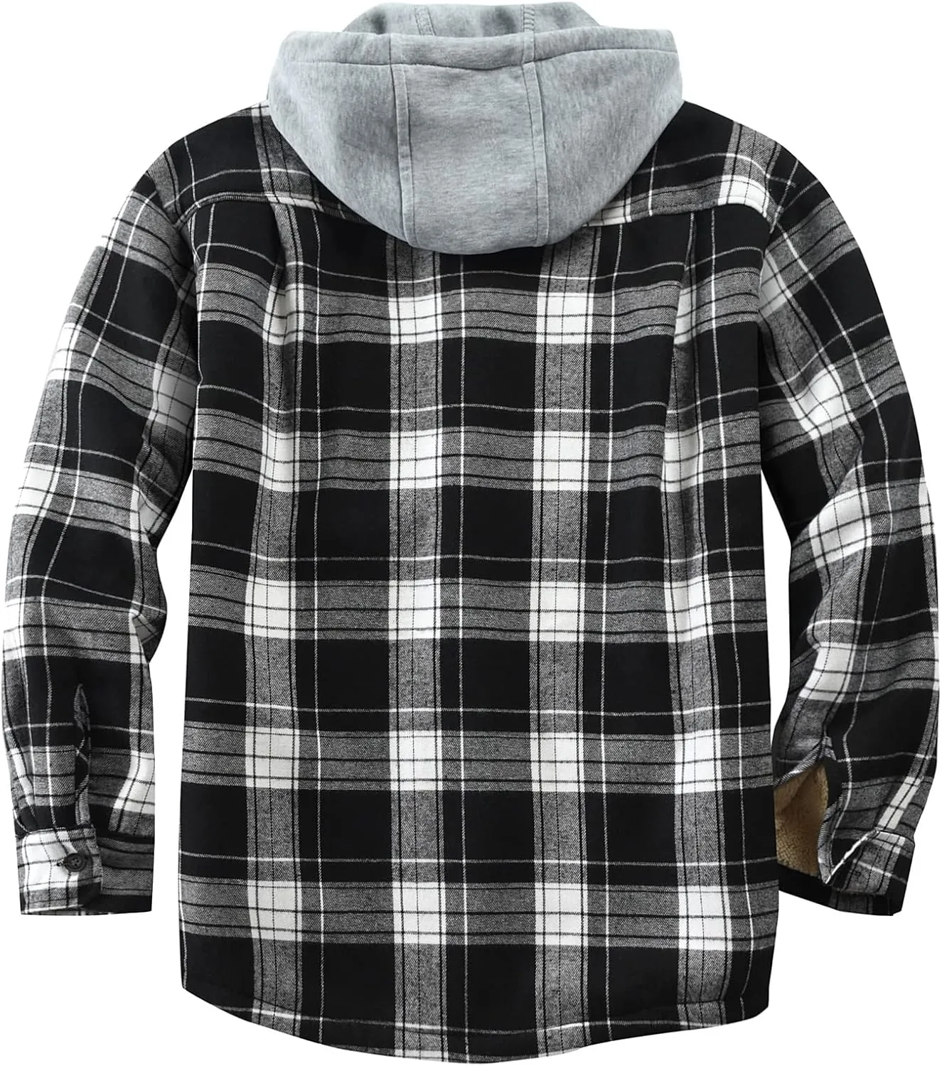Men's Cotton Plaid Shirts Jacket Fleece Lined Flannel Shirts Sherpa Button Down Jackets with Hood for Men