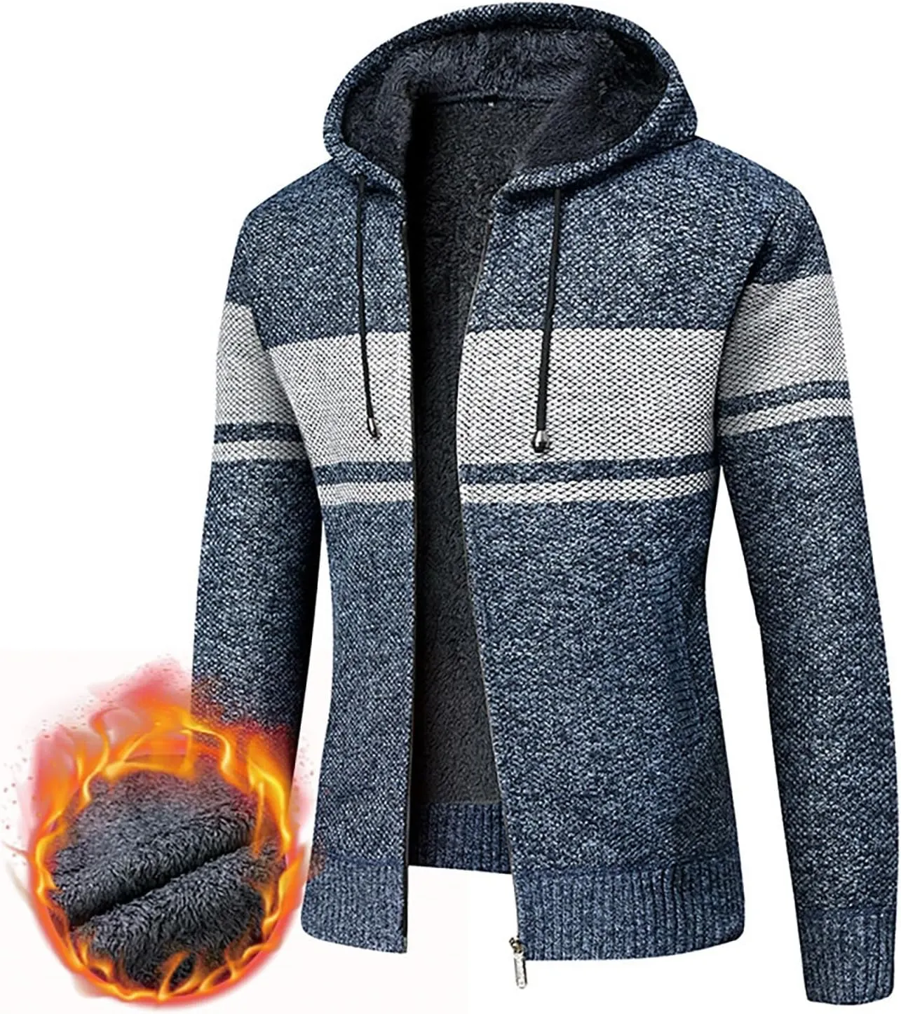 Mens Fleece Jacket Coat Full Zip Hoodies Sherpa Lined Hooded Jacket Thick Open Front Knit Cardigan Sweaters Clothes