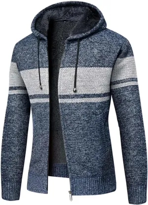 Mens Fleece Jacket Coat Full Zip Hoodies Sherpa Lined Hooded Jacket Thick Open Front Knit Cardigan Sweaters Clothes
