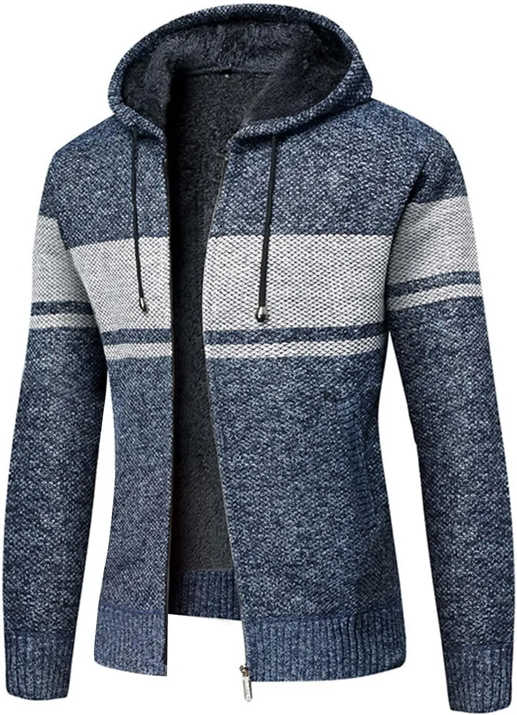 Mens Fleece Jacket Coat Full Zip Hoodies Sherpa Lined Hooded Jacket Thick Open Front Knit Cardigan Sweaters Clothes