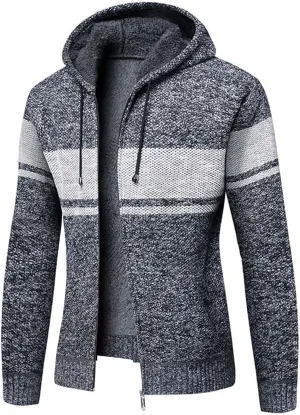 Mens Fleece Jacket Coat Full Zip Hoodies Sherpa Lined Hooded Jacket Thick Open Front Knit Cardigan Sweaters Outerwear