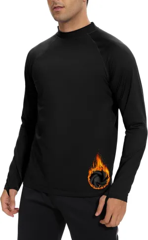 Men's Fleece Lined Thermal Shirts Midweight Crew/Mock Neck Base Layer Long Sleeve Top Cold Weather Workout