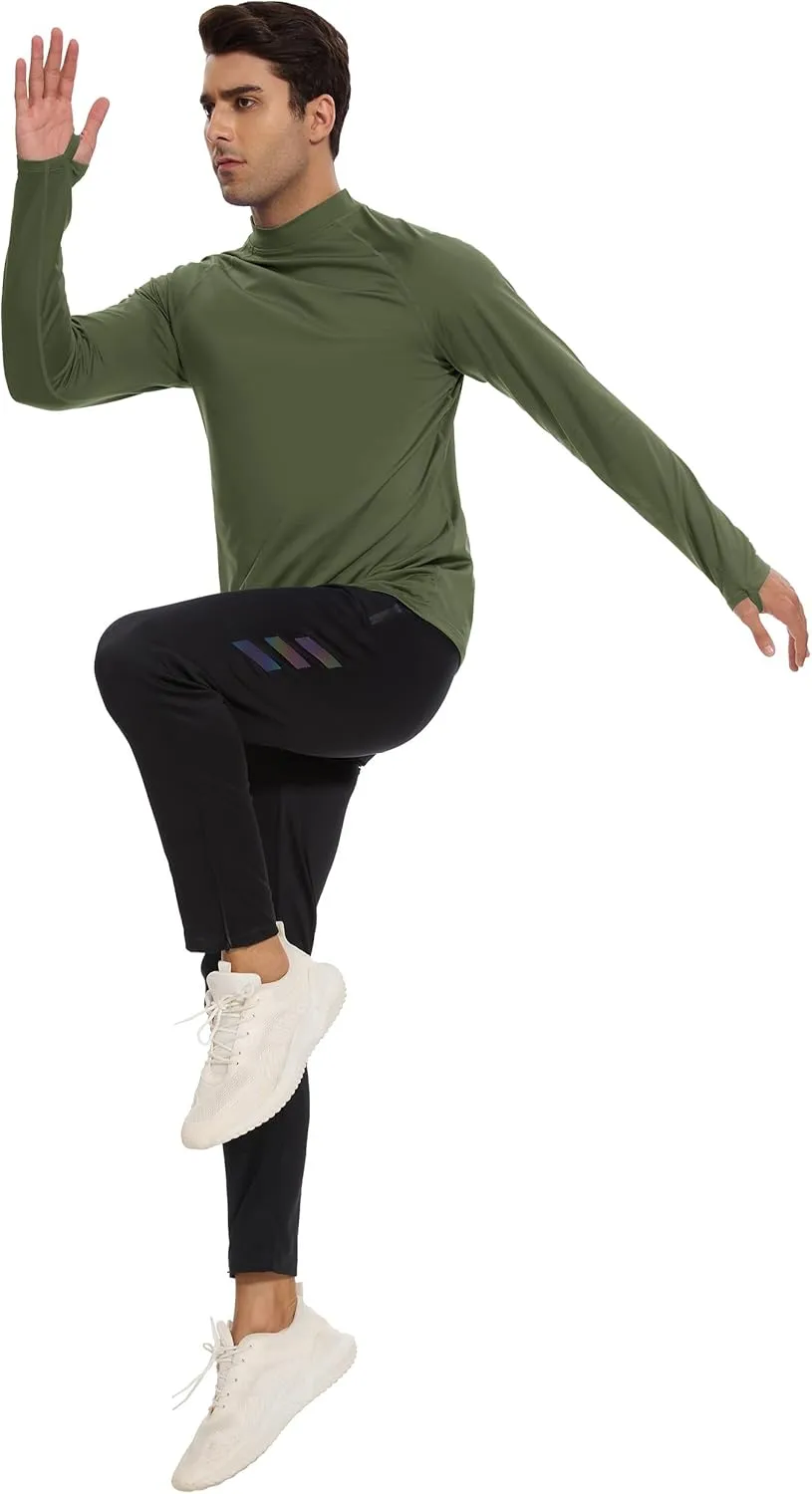 Men's Fleece Lined Thermal Shirts Midweight Crew/Mock Neck Base Layer Long Sleeve Top Cold Weather Workout