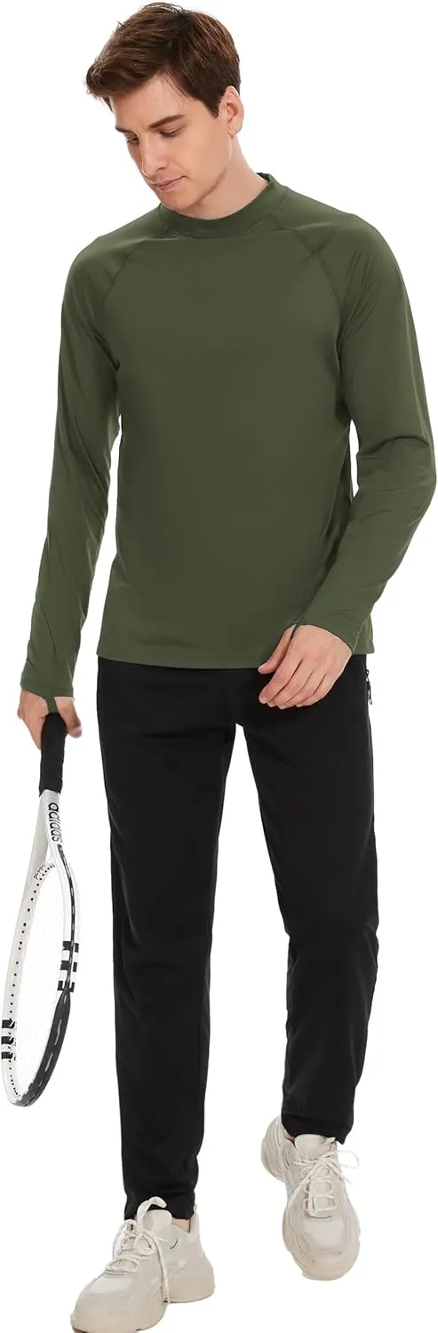 Men's Fleece Lined Thermal Shirts Midweight Crew/Mock Neck Base Layer Long Sleeve Top Cold Weather Workout