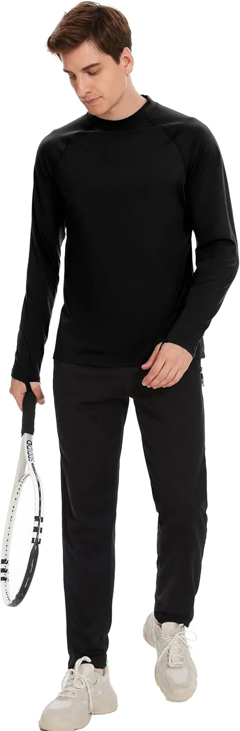 Men's Fleece Lined Thermal Shirts Midweight Crew/Mock Neck Base Layer Long Sleeve Top Cold Weather Workout