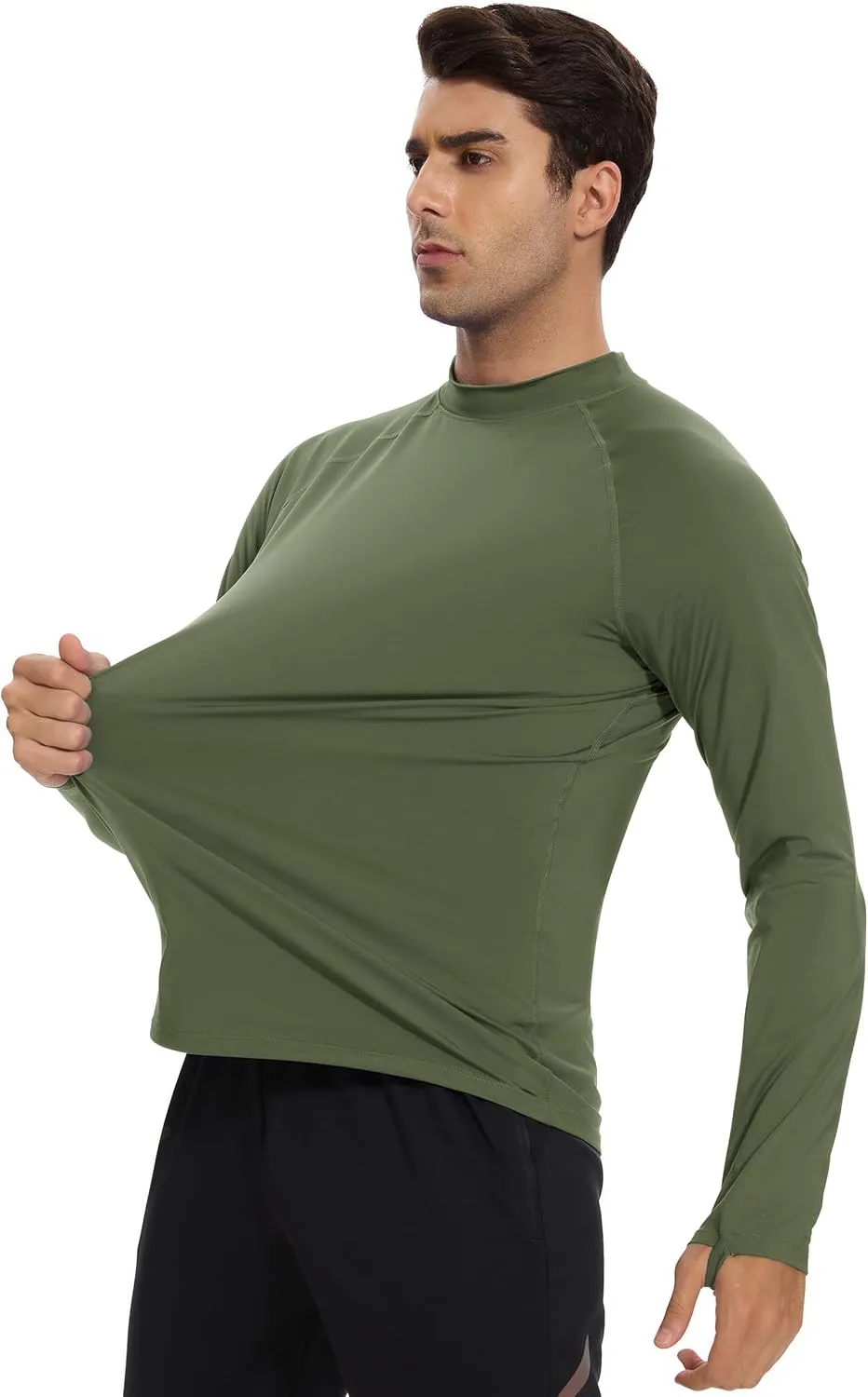Men's Fleece Lined Thermal Shirts Midweight Crew/Mock Neck Base Layer Long Sleeve Top Cold Weather Workout