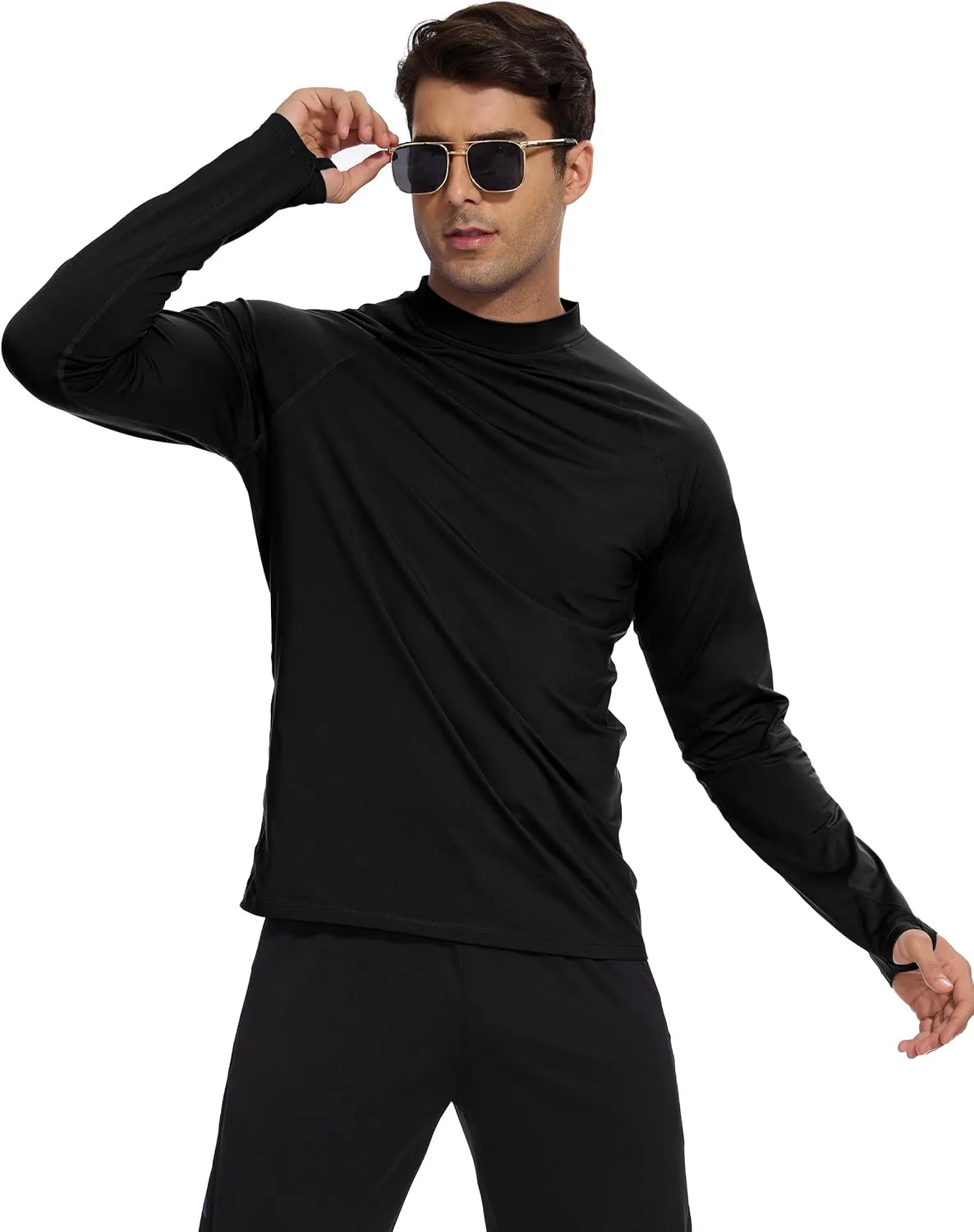 Men's Fleece Lined Thermal Shirts Midweight Crew/Mock Neck Base Layer Long Sleeve Top Cold Weather Workout