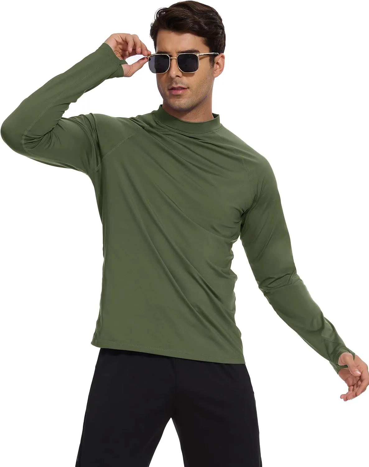 Men's Fleece Lined Thermal Shirts Midweight Crew/Mock Neck Base Layer Long Sleeve Top Cold Weather Workout
