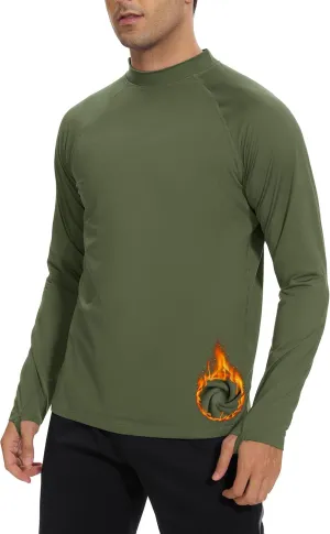 Men's Fleece Lined Thermal Shirts Midweight Crew/Mock Neck Base Layer Long Sleeve Top Cold Weather Workout