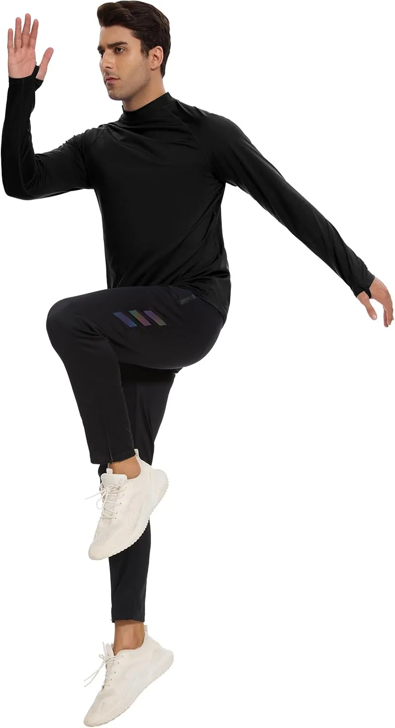 Men's Fleece Lined Thermal Shirts Midweight Crew/Mock Neck Base Layer Long Sleeve Top Cold Weather Workout