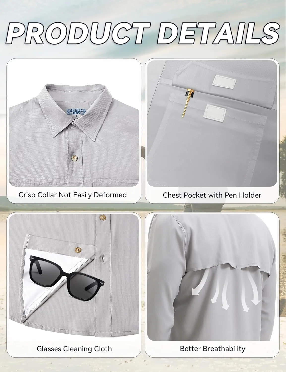 Mens Long Sleeve Sun UV Protection Shirt Cooling Quick Dry Fishing Shirts for Travel Outdoor Camping Hiking UPF 50 