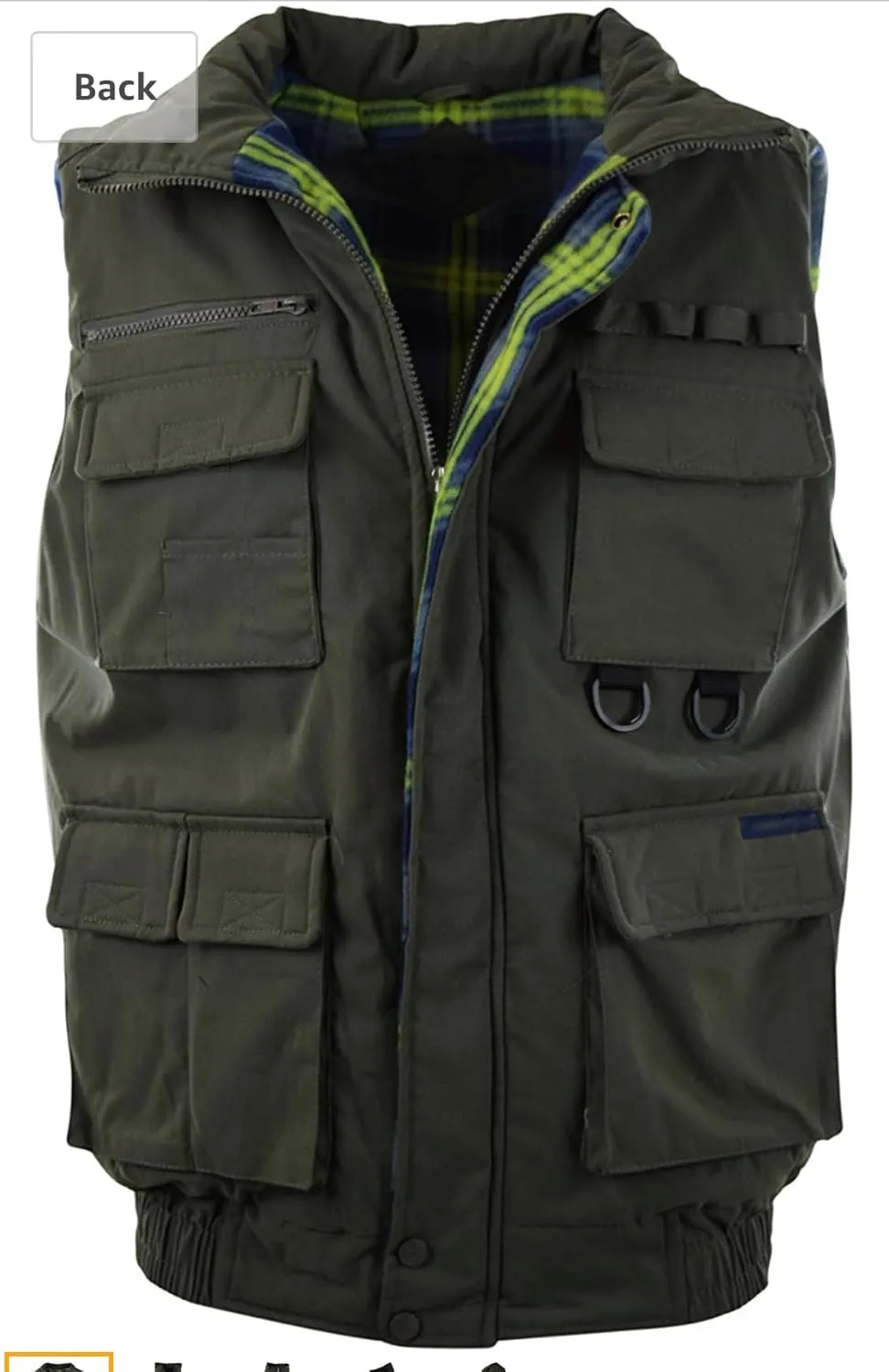 Men's Multiple Pocket Water Resistant Poplin Shell Polar Fleece Lined Padded Utility Vest