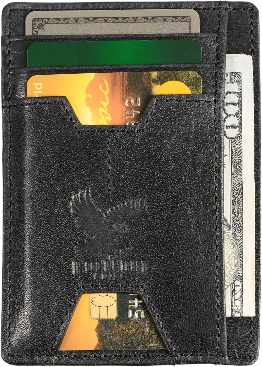 Mens RFID Blocking Leather Slim Card Case Wallet with Easy Access ID windows, Cash & Card Slots, Crafted with Premium Top Grain Leather Ideal for Travel or Everyday Use (Wild Eagle Black Mountain)