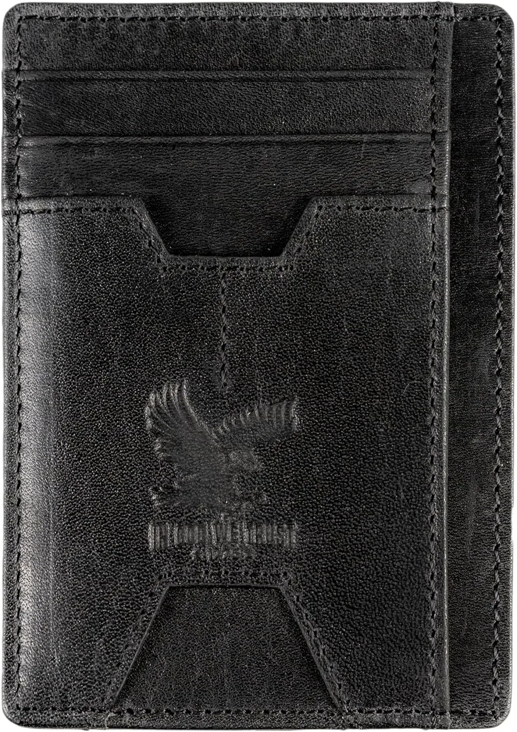 Mens RFID Blocking Leather Slim Card Case Wallet with Easy Access ID windows, Cash & Card Slots, Crafted with Premium Top Grain Leather Ideal for Travel or Everyday Use (Wild Eagle Black Mountain)